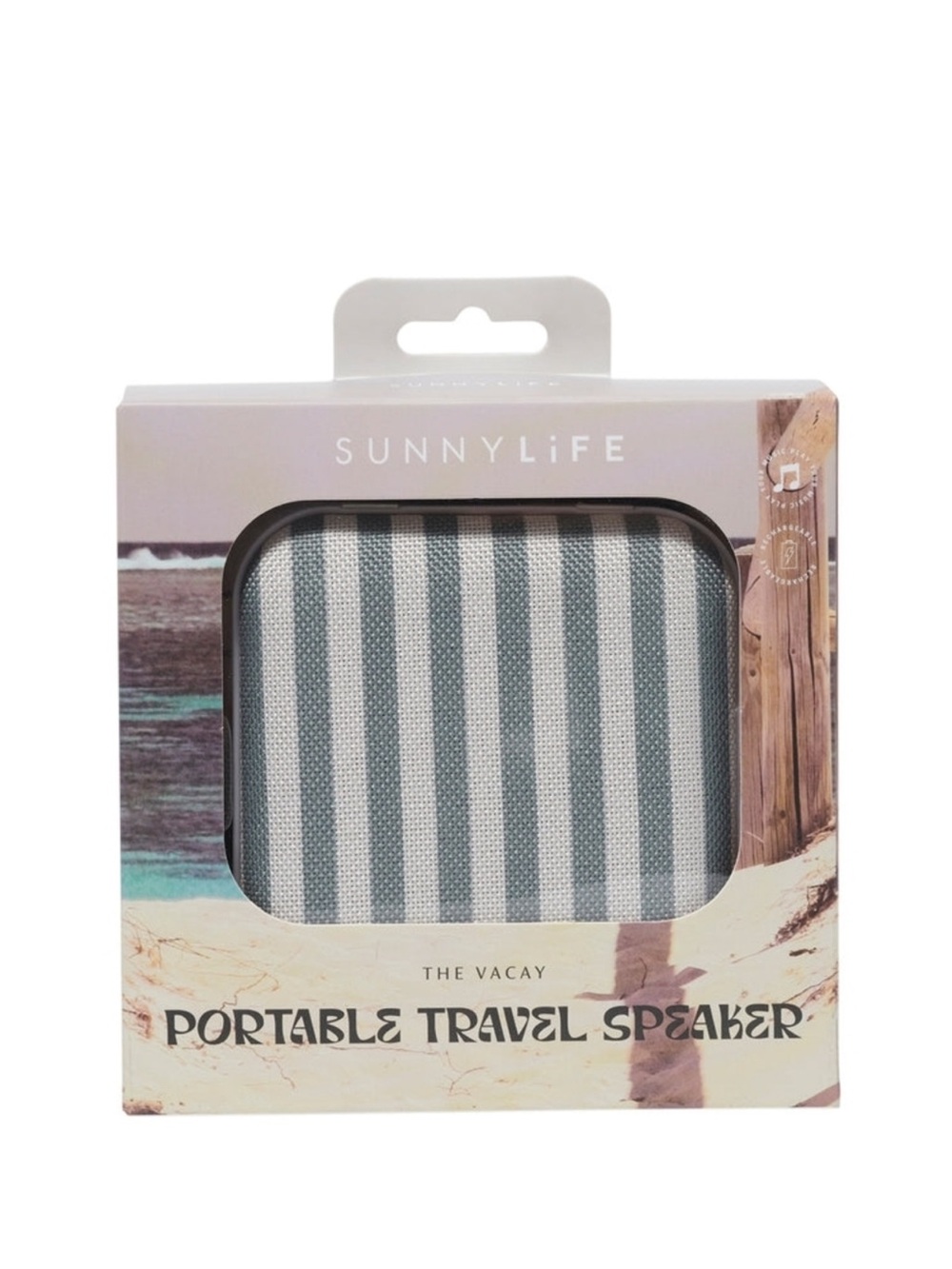 Sunnylife Striped Portable Travel Speaker in Gray and White